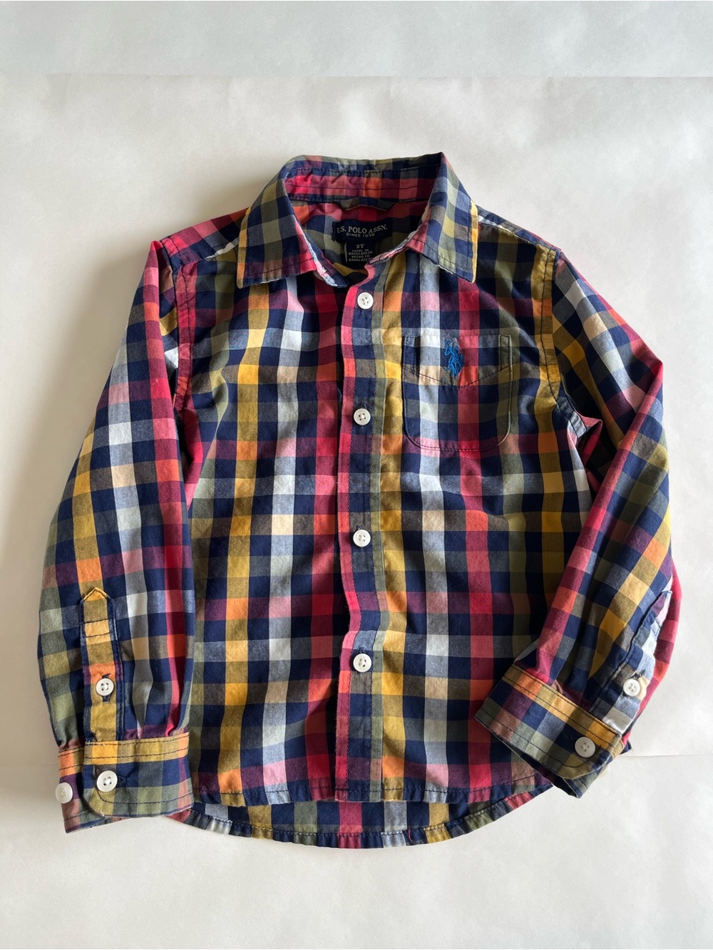 U.S. Polo Assn. Boys Plaid Button-Down Shirt in Navy, Red & Yellow